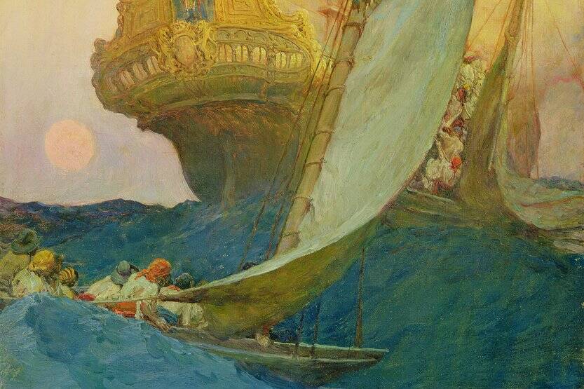 Howard_Pyle_-_An_Attack_on_a_Galleon_from_The_Fate_of_Treasure_Town_by_Howard_Pyle_published_i_-_(MeisterDrucke-1413325) 1 Howard Pyle An Attack on a Galleon from The Fate of Treasure Town by Howard Pyle published i MeisterDrucke 1413325 uai